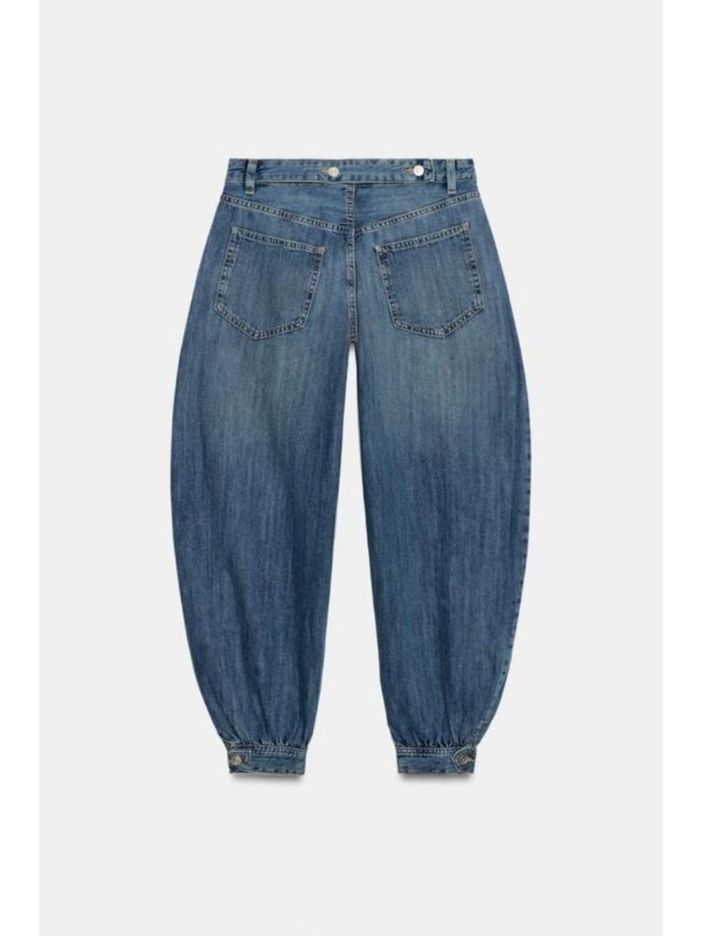 ZARA TRF MID-RISE BALLOON JEANS WITH BUTTON TABS - Picture 9 of 10